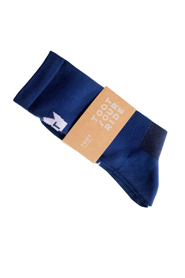 CYCLING SOCKS - NAVY WITH WHITE CROWN